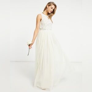 Maya bridal 2 in 1 maxi tull dress with tonal delicate sequin in ecru